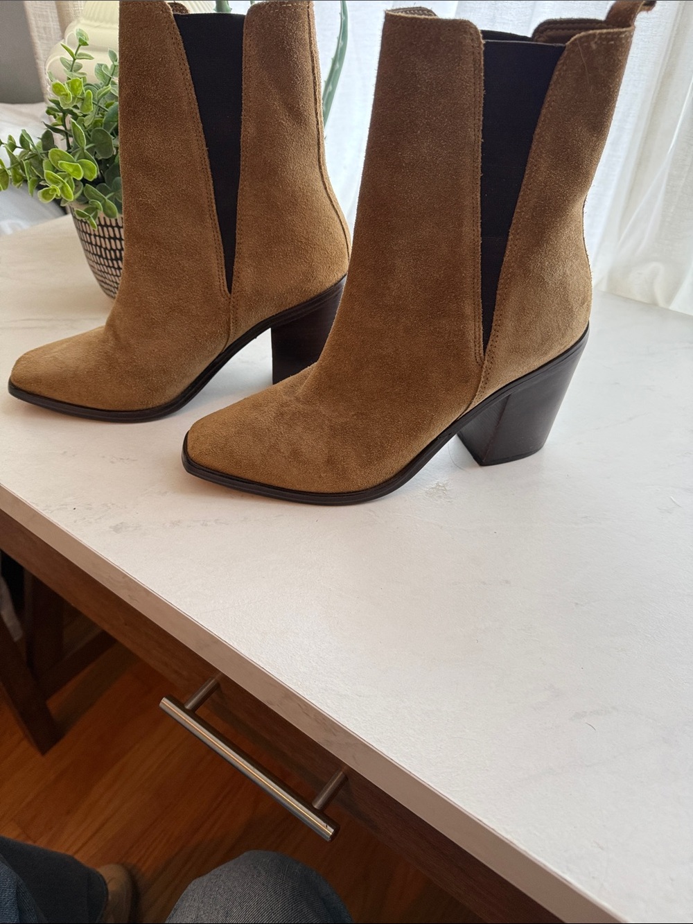 Marc Fisher Tan Suede Chelsea Ankle Boots